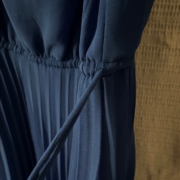 Elegant Spaghetti Strap Blue Pleated Midi Dress- Tall - Picture 7 of 7